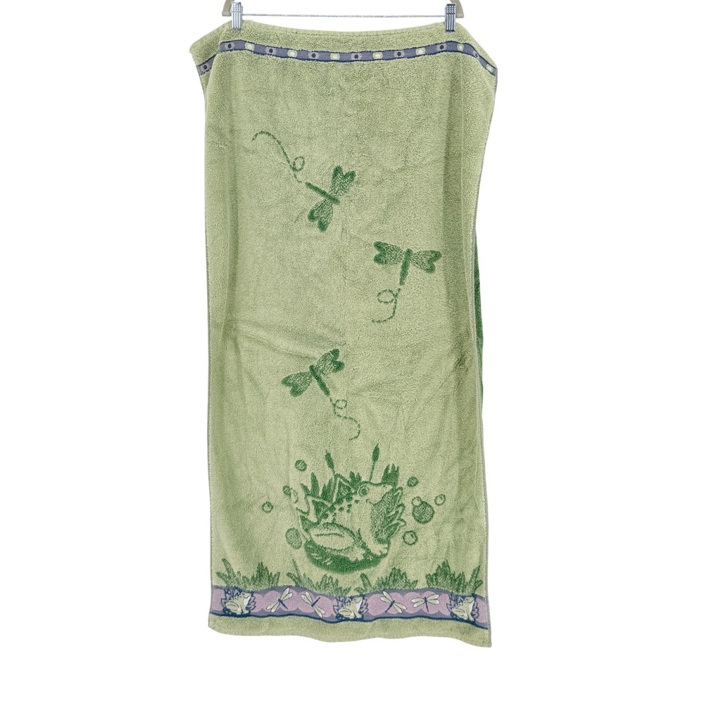Jubilee Vintage Frog Dragonfly Cotton Terry Bath Towel Green Nature Pond 46x23
